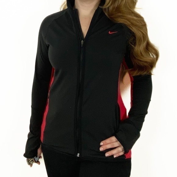 NIKE Black Pink/Red Full Zip Lightweight Moisture Wick Athletic Jacket Running M - Picture 1 of 6